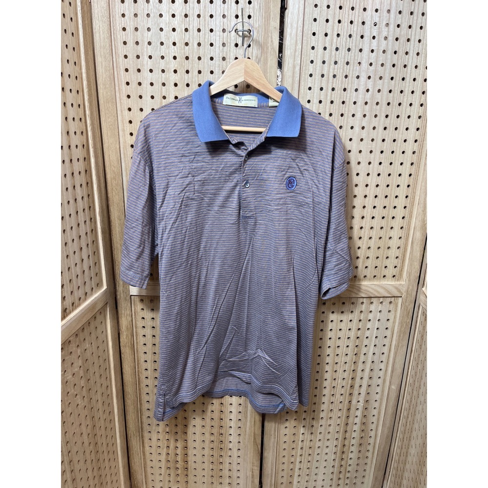 Fairway & Greene Mens Blue Tan Striped Mercerized Cotton Golf Polo Shirt Large